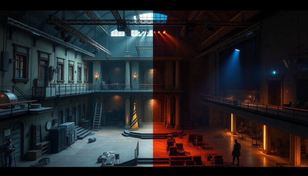 Масштабная строительство декораций под реализм сюжета - иллюстрация