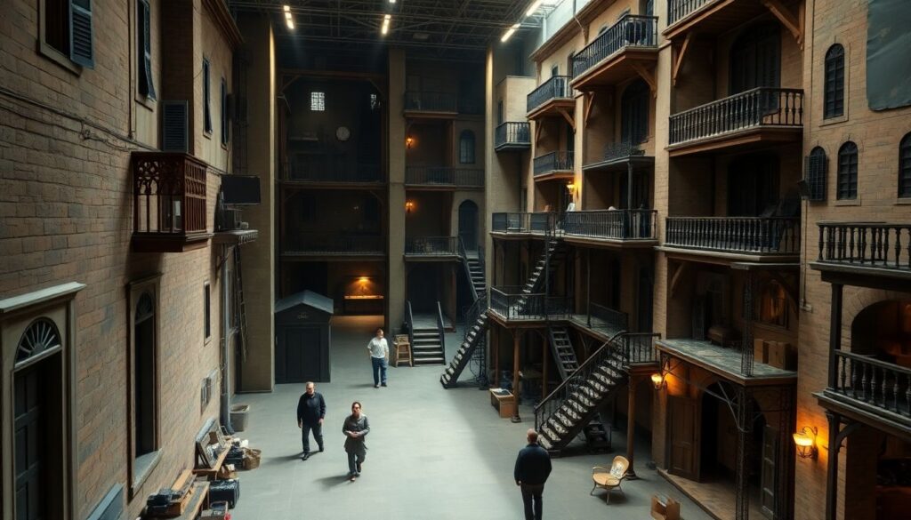 Масштабная строительство декораций под реализм сюжета - иллюстрация