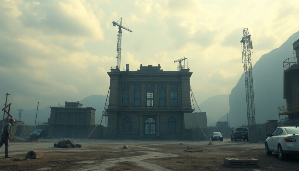 Масштабная строительство декораций под реализм сюжета - иллюстрация